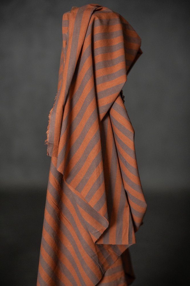 Brown Cotton Linen Stripe Fabric