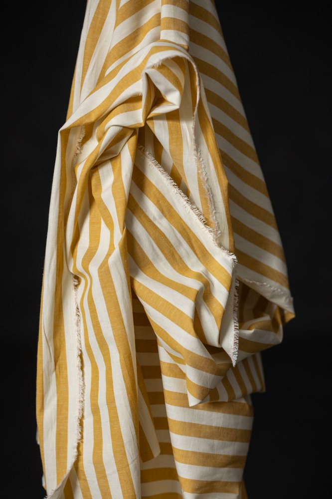 yellow stripy cotton linen fabric