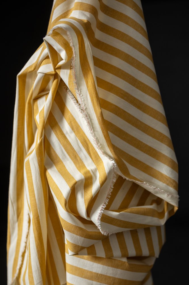 yellow stripy cotton linen fabric