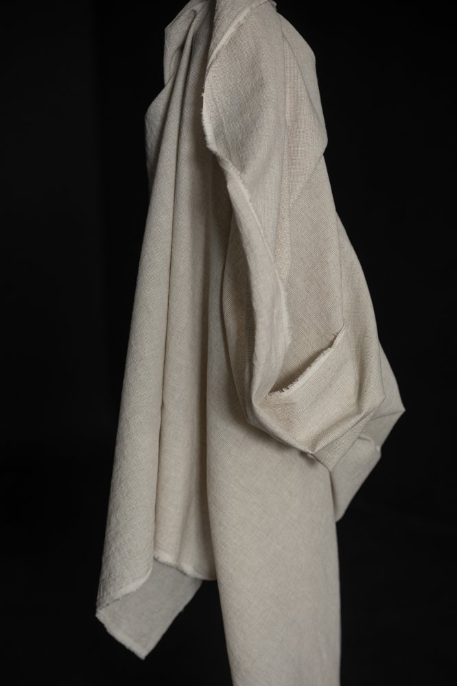 cream white japanese Linen/wool puppytooth fabric
