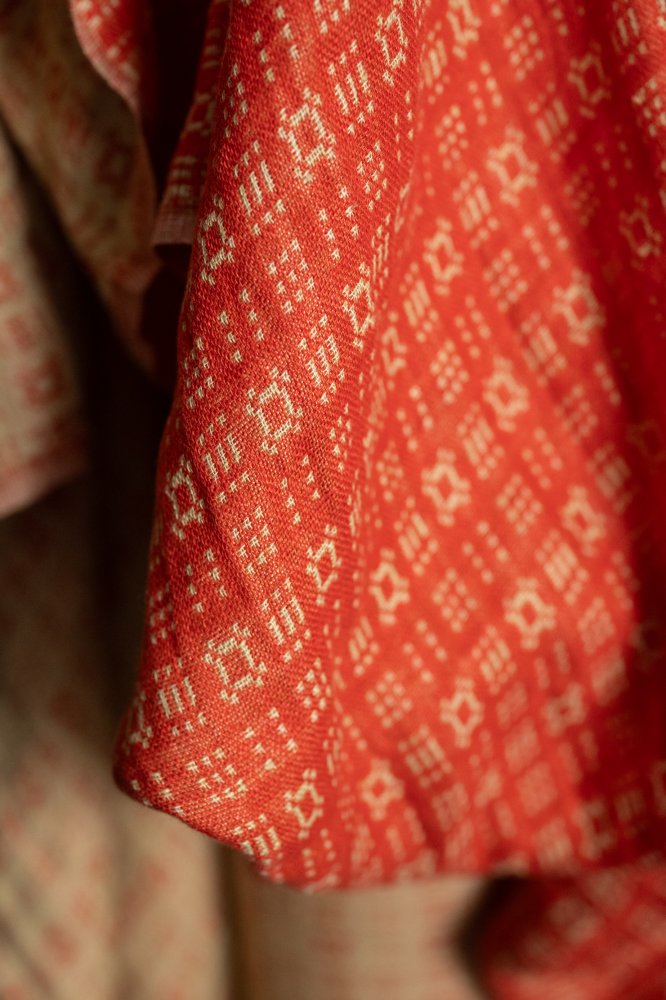 vibrant blood orange and lemon yellow linen double gauze fabric