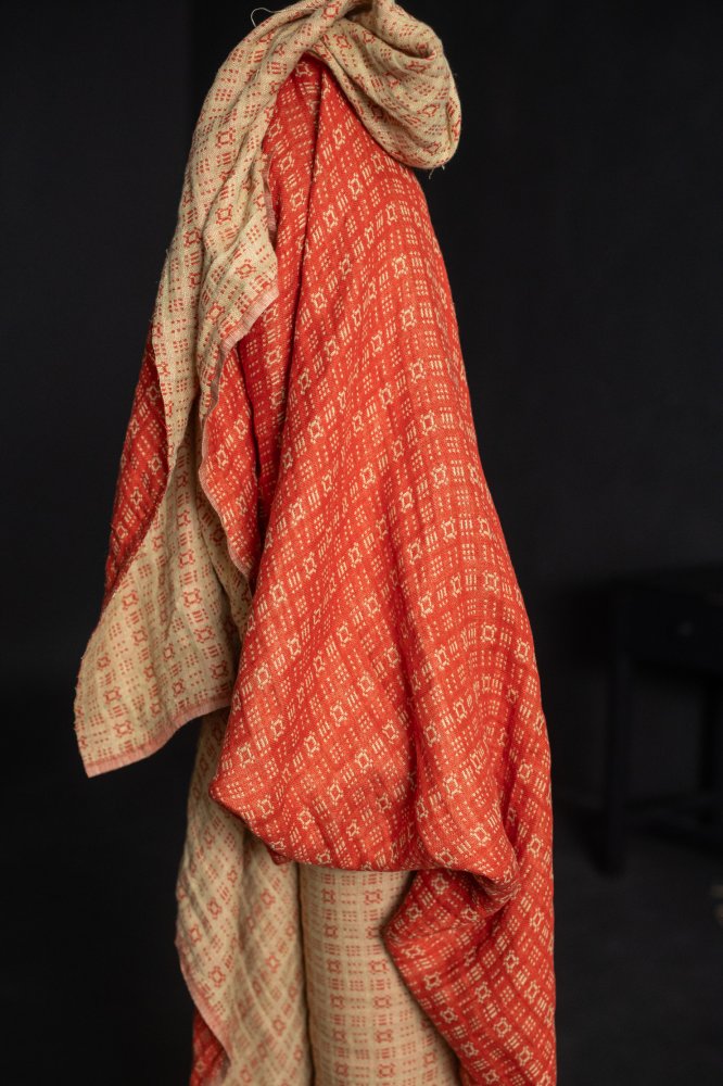 vibrant blood orange and lemon yellow linen double gauze fabric