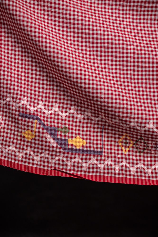 red gingham Jamdani fabric
