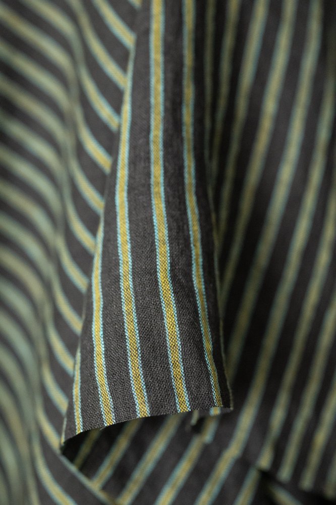 grey yellow aqua stripe linen fabric