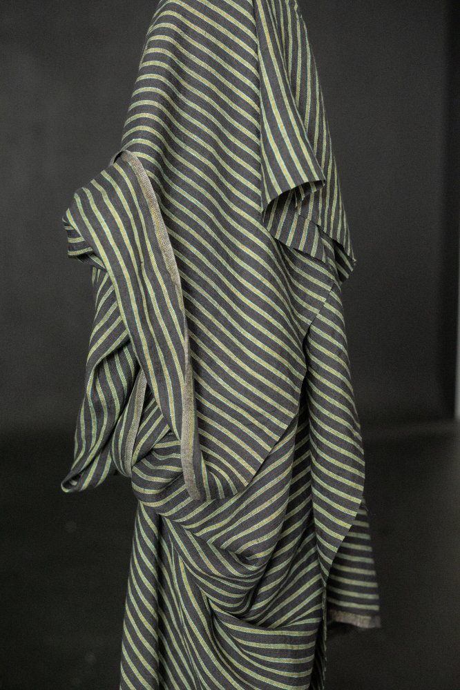 grey yellow aqua stripe linen fabric