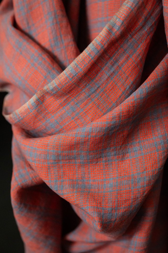 blue red check fabric