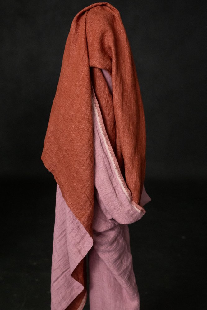 pink red linen fabric