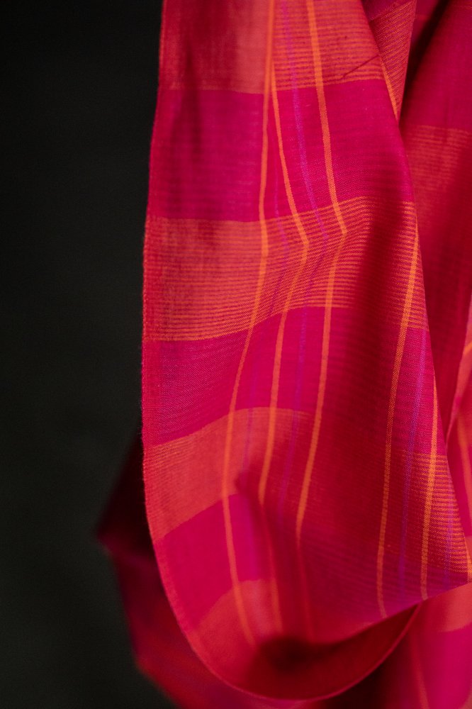 pink orange indian cotton check