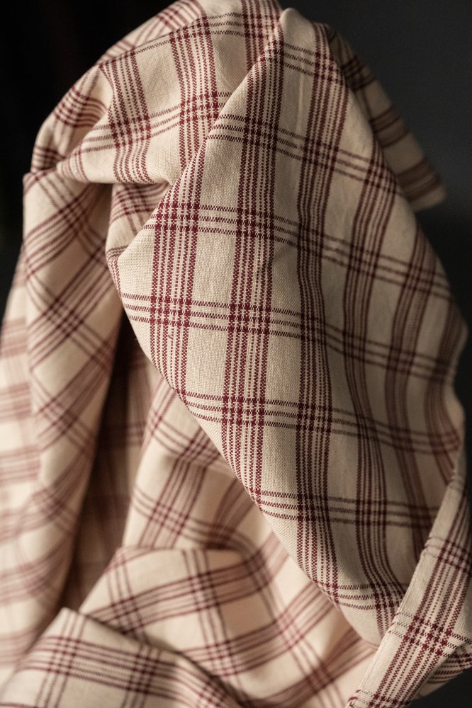 indian cotton red ecru check