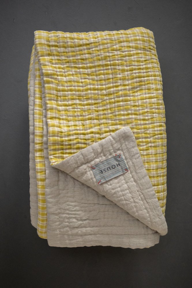 Daffodilly/Toast Laundered Linen Kantha Stitched Quilt