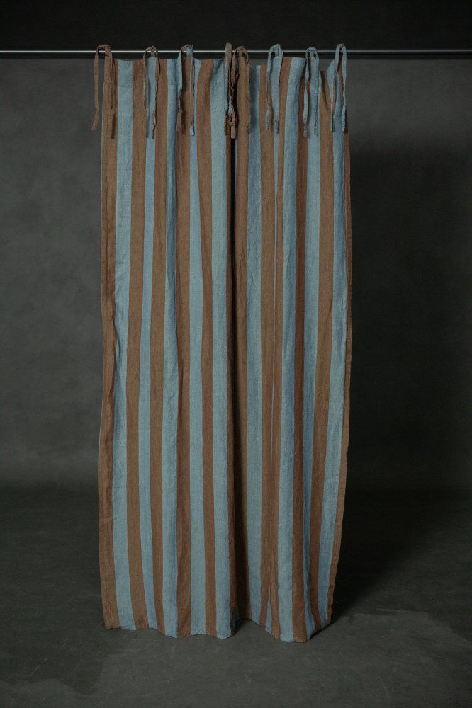Gardener Stripe Laundered Linen Curtain With Tie Top