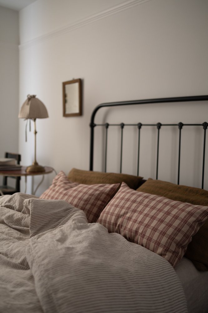 Perry Check Laundered Linen Tie Pillowcase