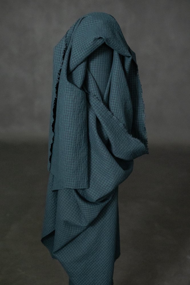 blue green gingham cotton wool