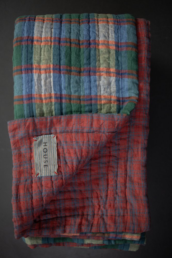 Hot Celery/Dear Daisy Red Laundered Linen Kantha Stitched Quilt