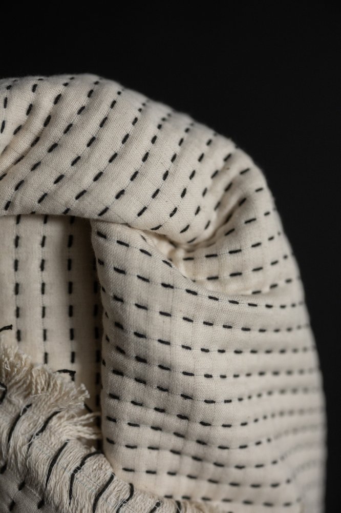 ecru black kantha indian cotton