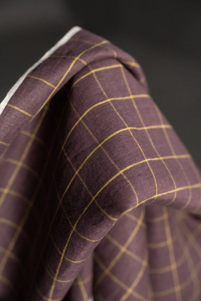 purple check handwoven linen