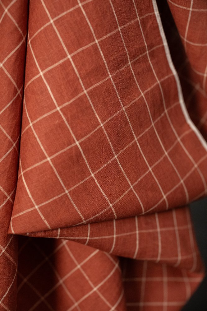 red handwoven linen check