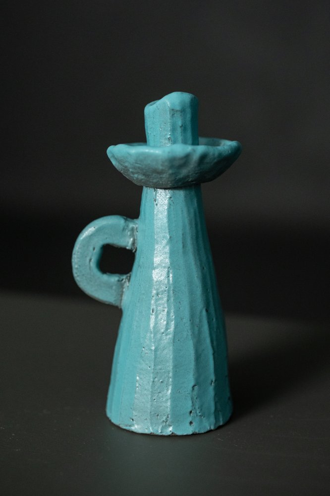 Handbuilt Candlestick - Light Blue