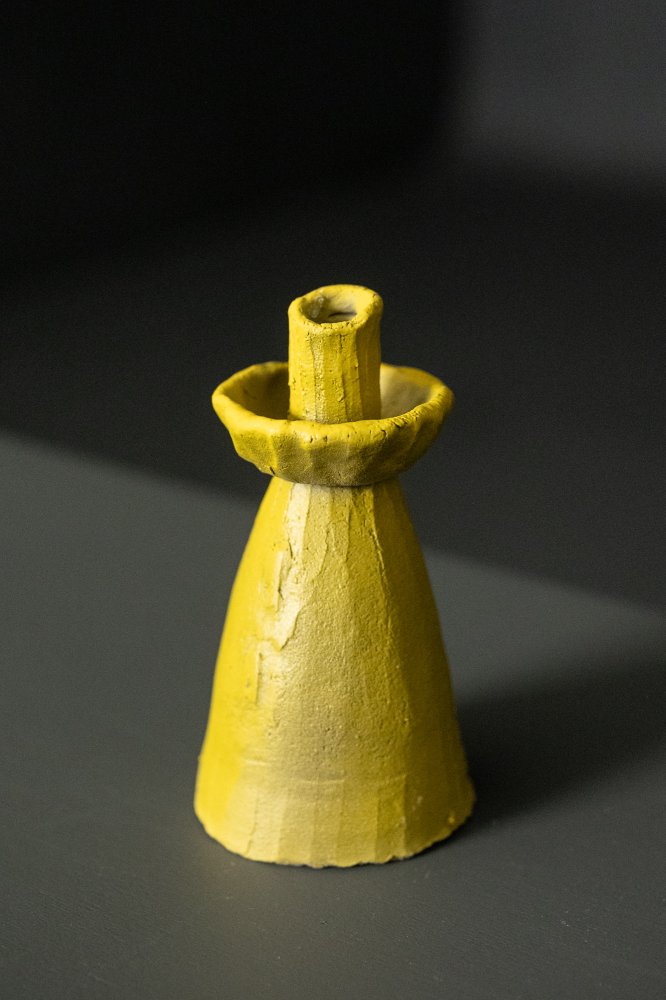 Handbuilt Candlestick - Yellow