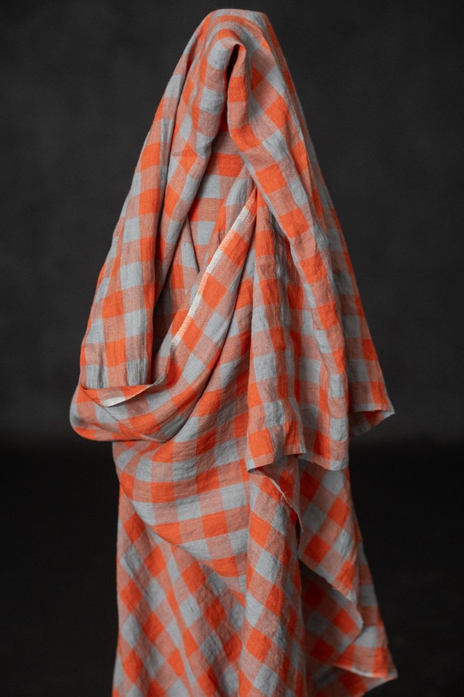 orange blue gingham linen