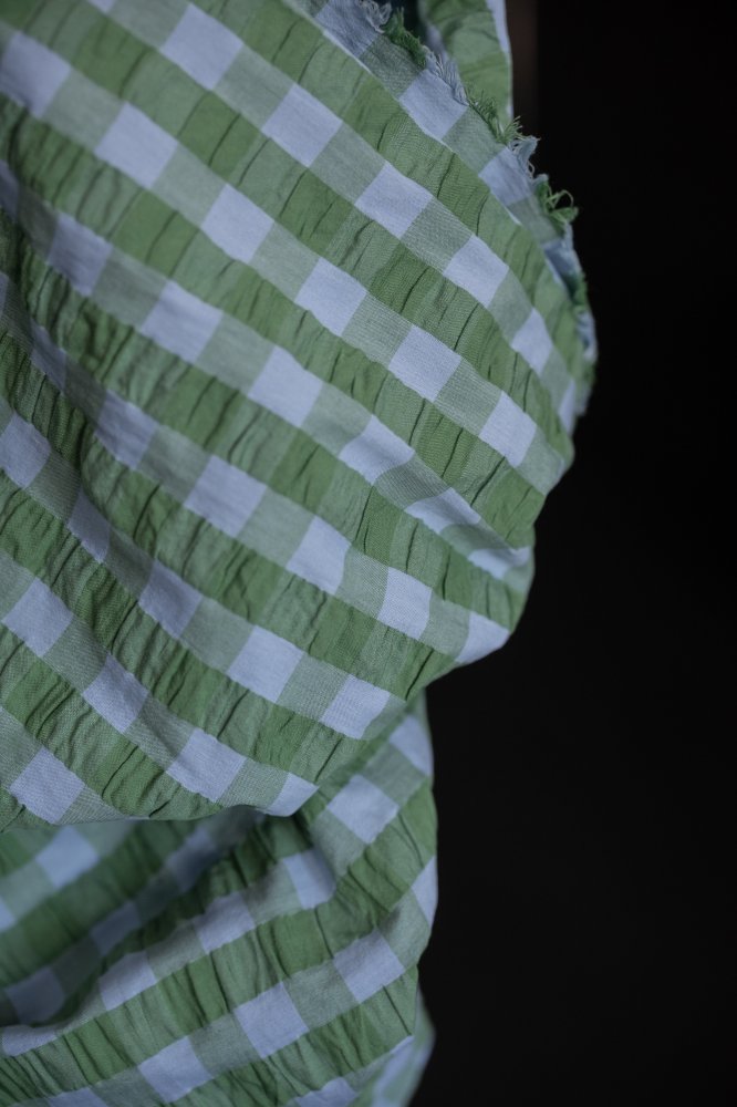 blue green seersucker cotton gingham