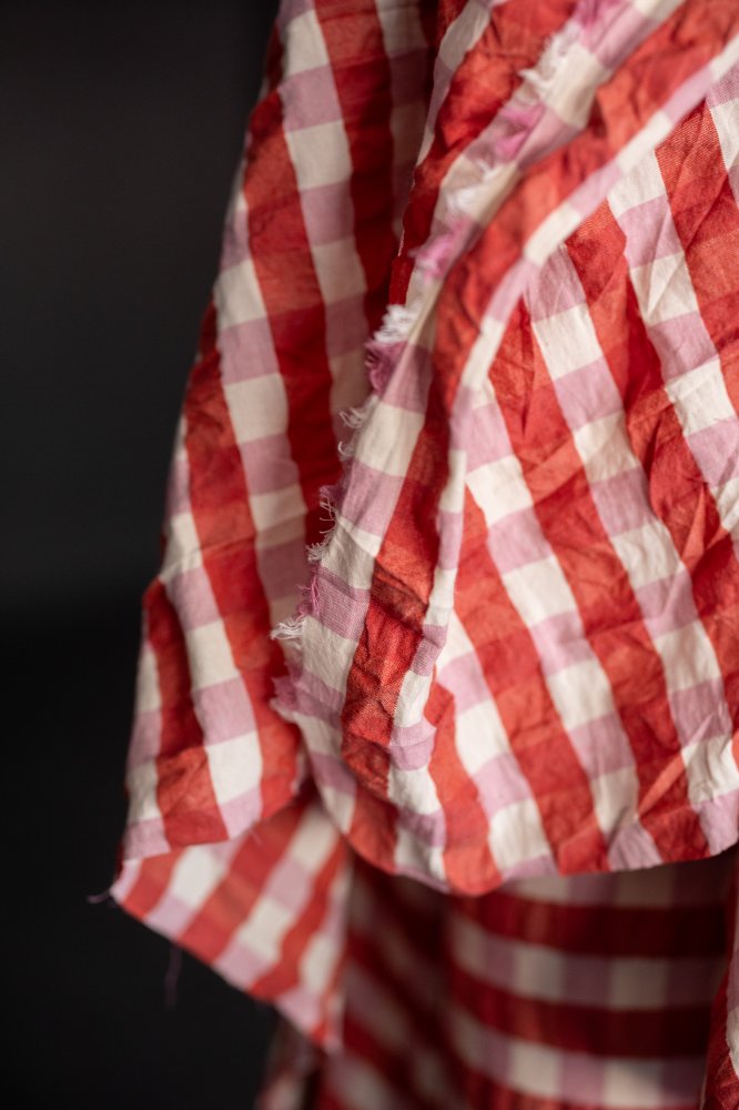 pink red gingham seersucker cotton