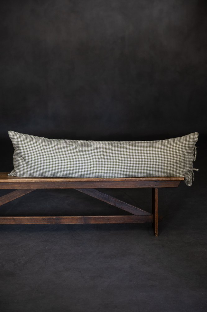 pink green linen cushion