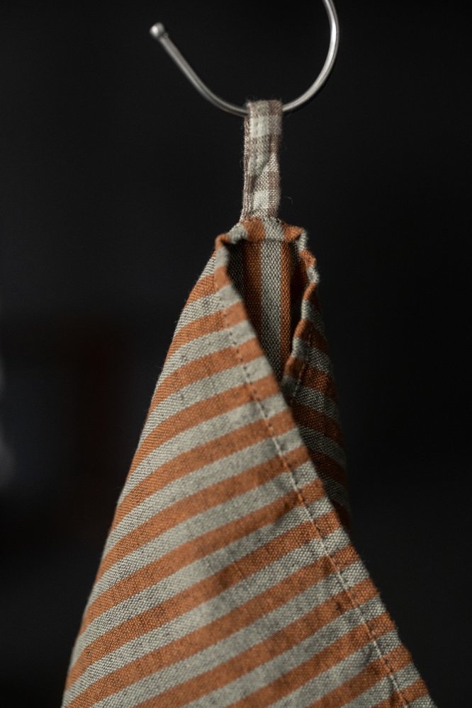 orange grey stripe tea towel