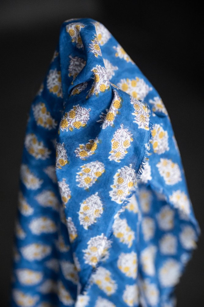 Sapphire Blossom Indian Block Print Cotton