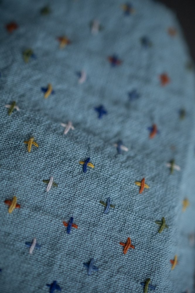 Blue Bobbette Indian Cotton Cross Stitch