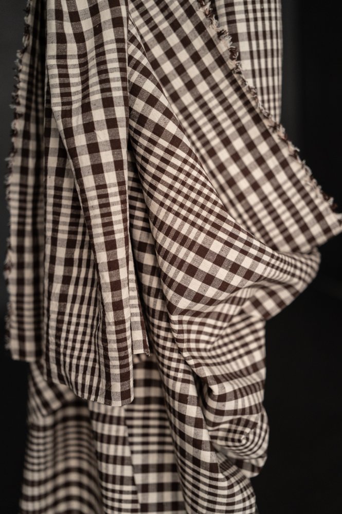 brown ecru gingham fabric
