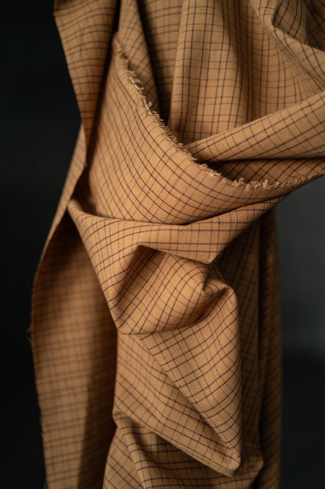 brown check fabric ochre