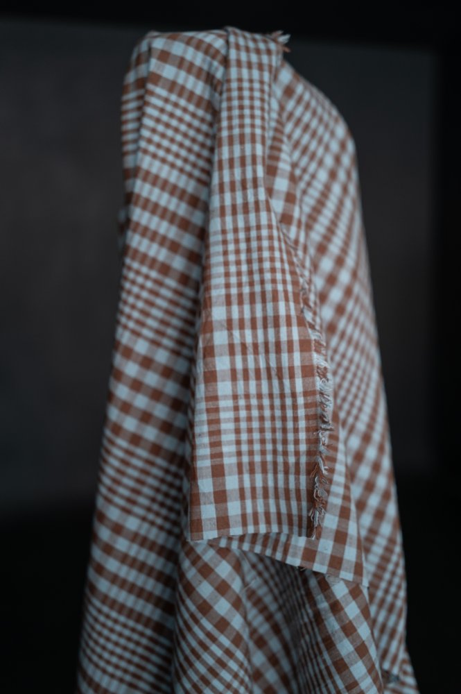 blue brown gingham check fabric