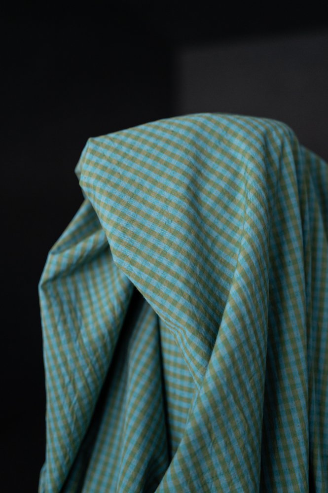 blue green gingham fabric