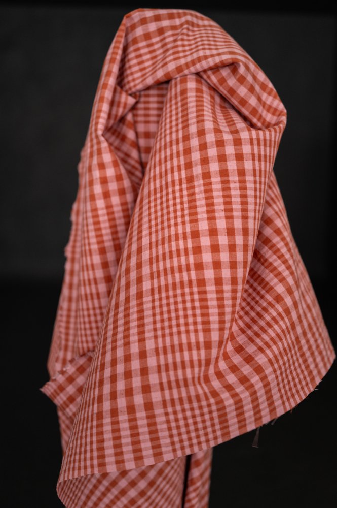 orange pink gingham fabric